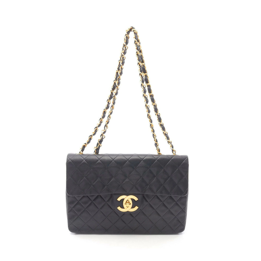 Chanel Matelasse Single Flap Shoulder Bag Lambskin Sheepskin Black
